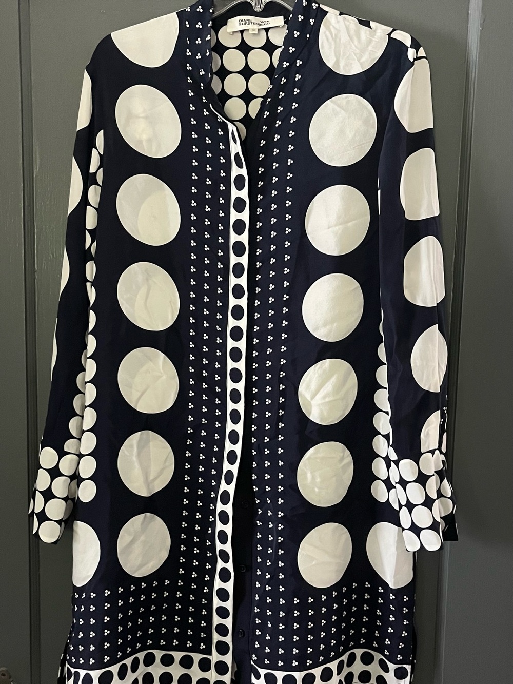 Diane Von Furstenberg Navy and White Polka Dot Dress